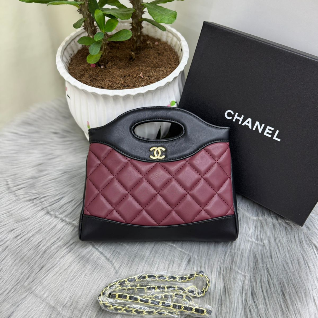 CHANEL Women’s Quilted Leather Handbag – Beige & Black Designer Purse | Luxury Fashion Bag Dubai